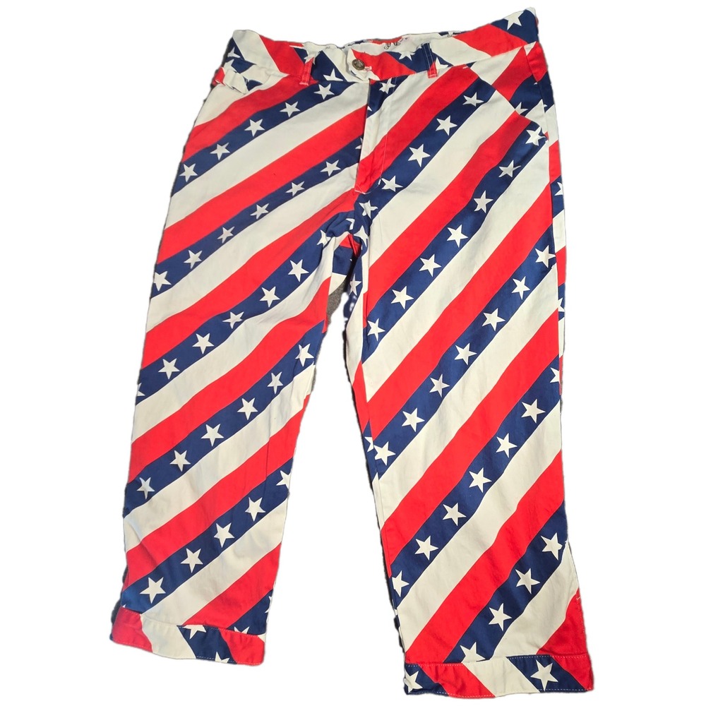 Royal & Awesome Mens Stars and Stripes Golf Knickers Plus Twos Red White Blue 34